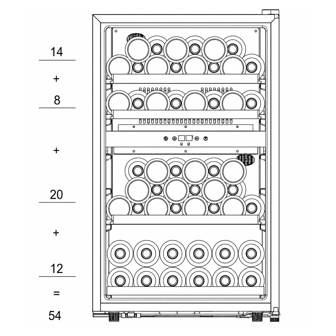 Esquema de capacidad de la vinoteca La Réserve RWC254FN1 para 54 botellas