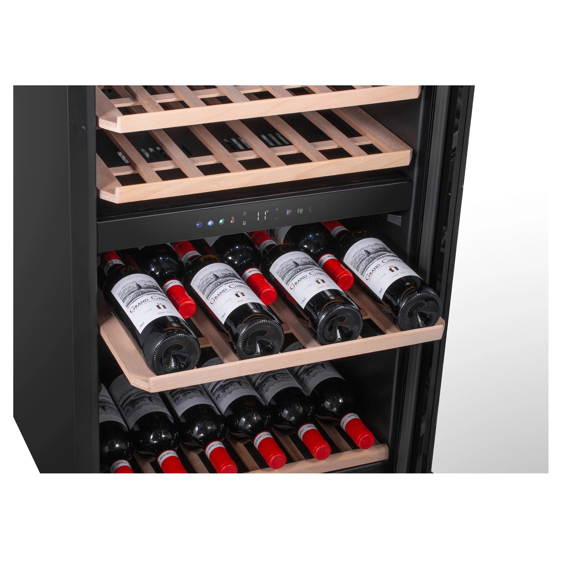 Caviss C259CBEG, vinoteca de libre instalación con puerta acristalada en color negro.