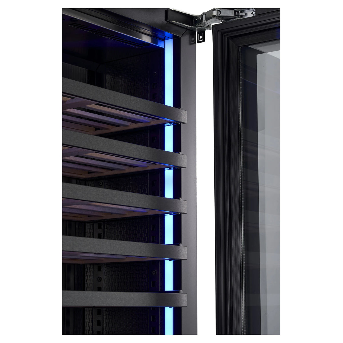 Blue side LED lighting in the Nestor M Wine NWV264SGN1 wine cooler