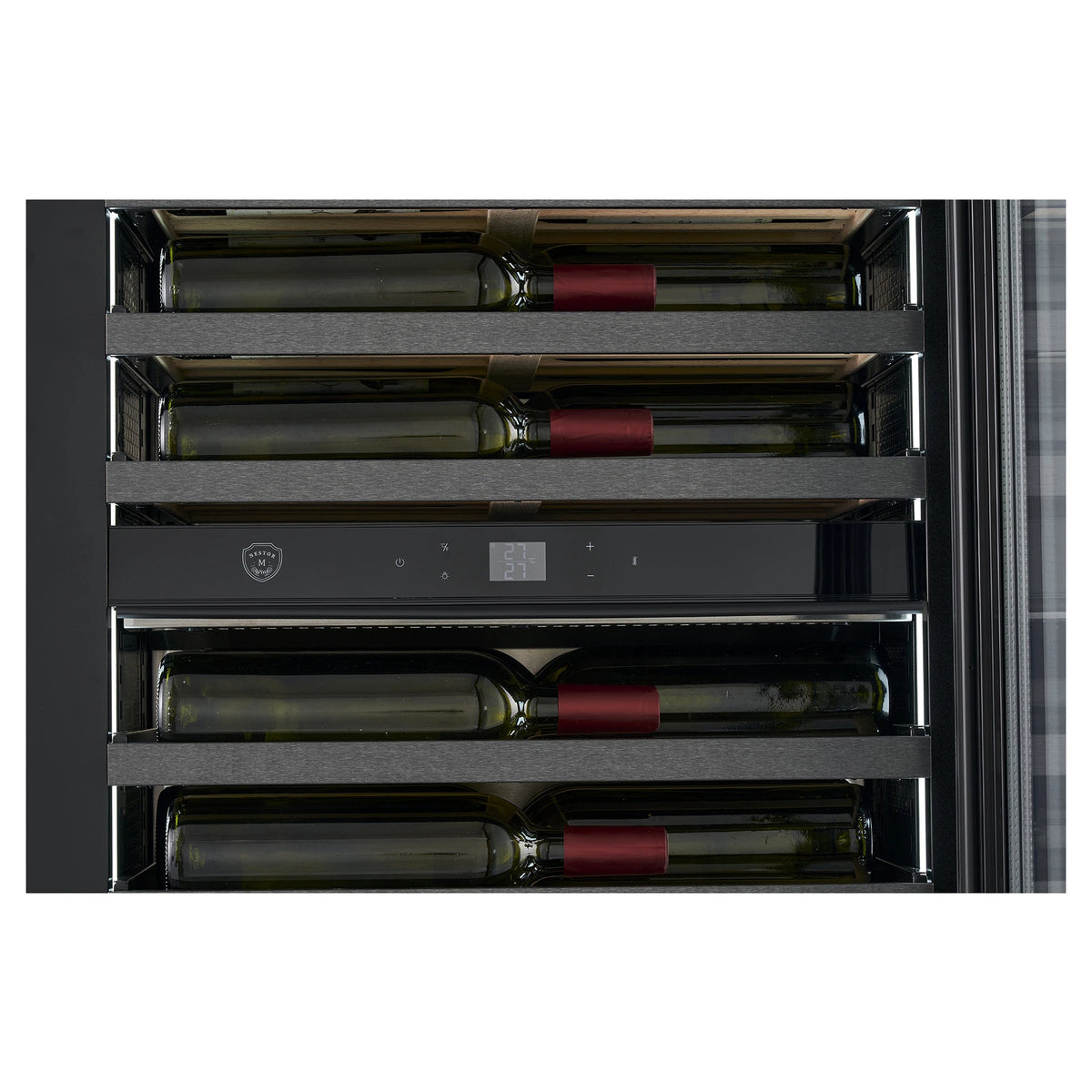 Control panel with display between the two zones of the Nestor M Wine NWV264SGN1 wine cooler