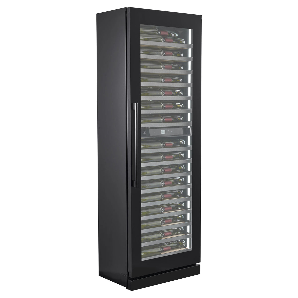 Nestor M Wine NWV264SGN1 wine cooler three-quarter view with door closed and bottles