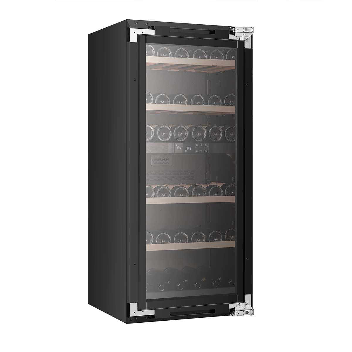 Vinoteca encastrable doble zona 65 botellas Cavanova CV065KT-2T vista lateral con marco panelable