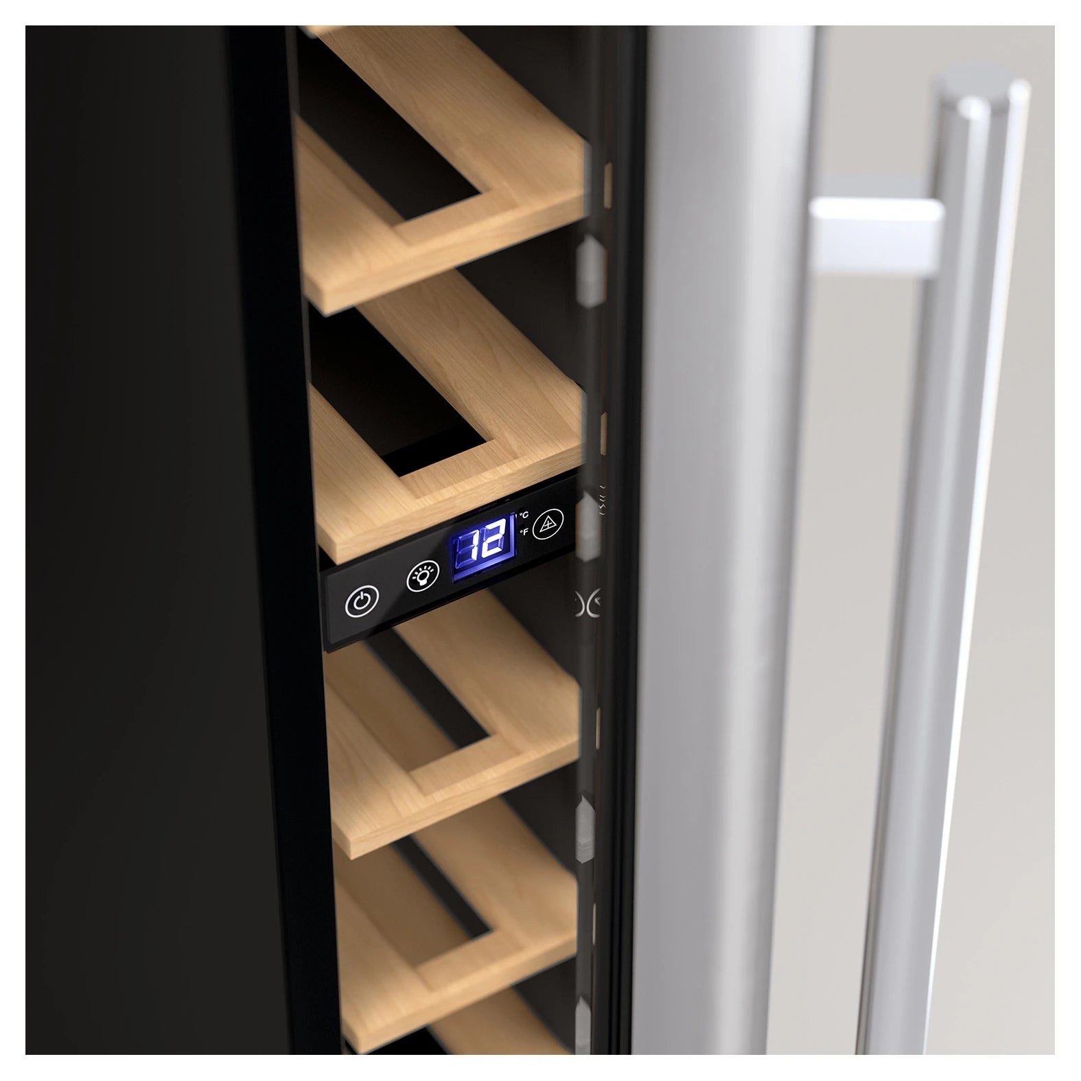 Vinoteca Les Petits Champs CAVSE7 con puerta de cristal abierta