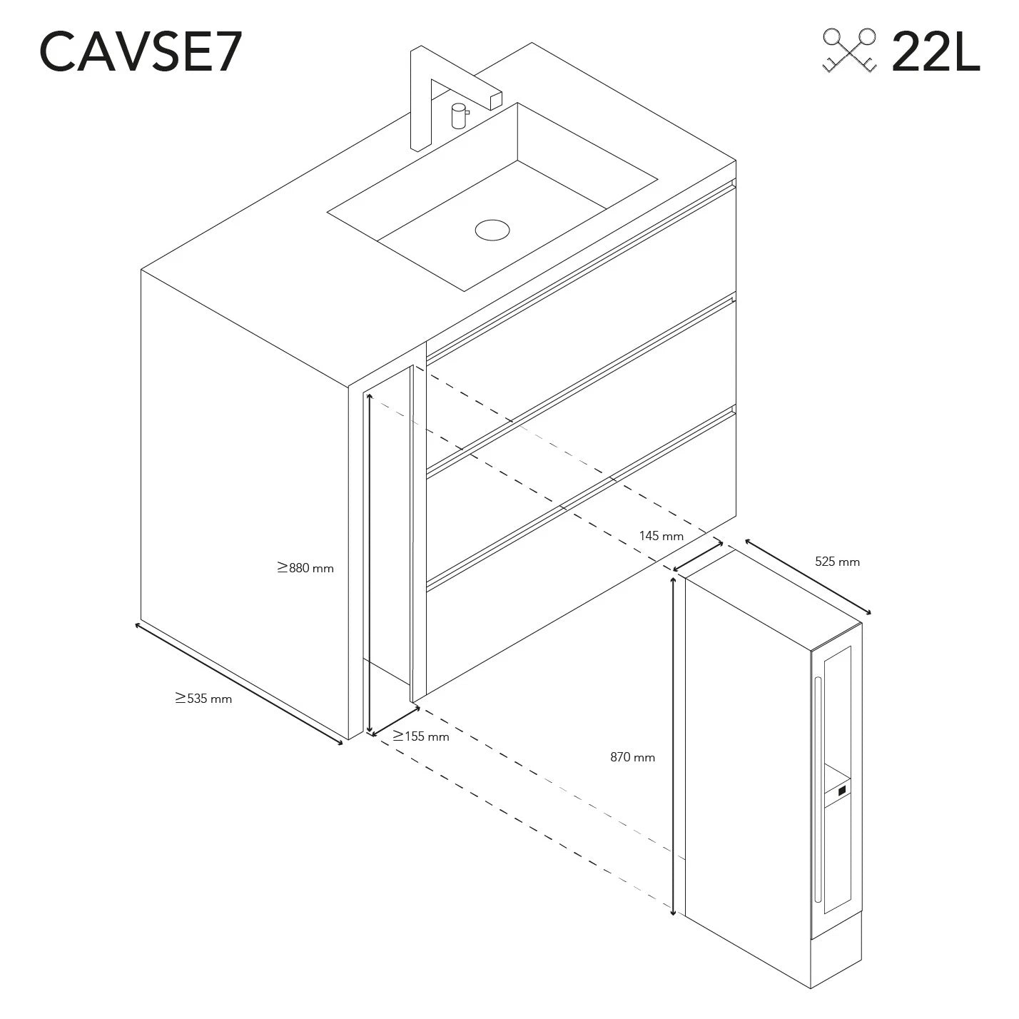 Dibujo técnico con medidas de la vinoteca Les Petits Champs CAVSE7