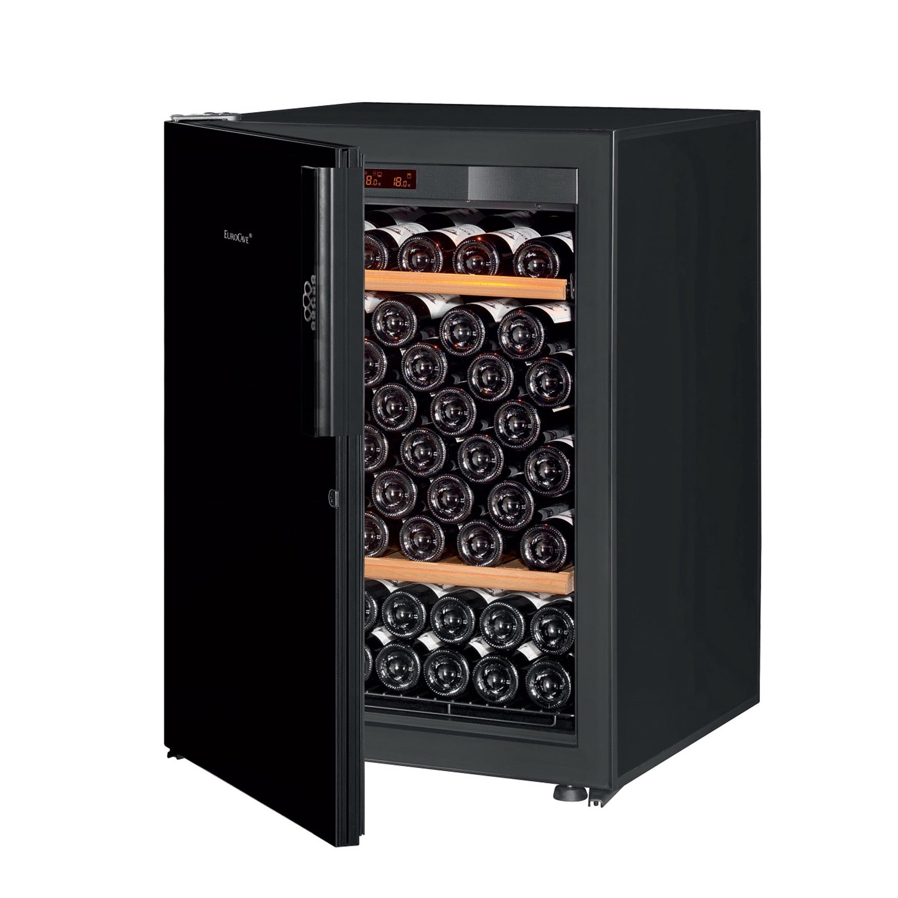 Vinoteca 74 botellas EuroCave Pure SBP5 Multitemperatura Black Piano lateral puerta negra