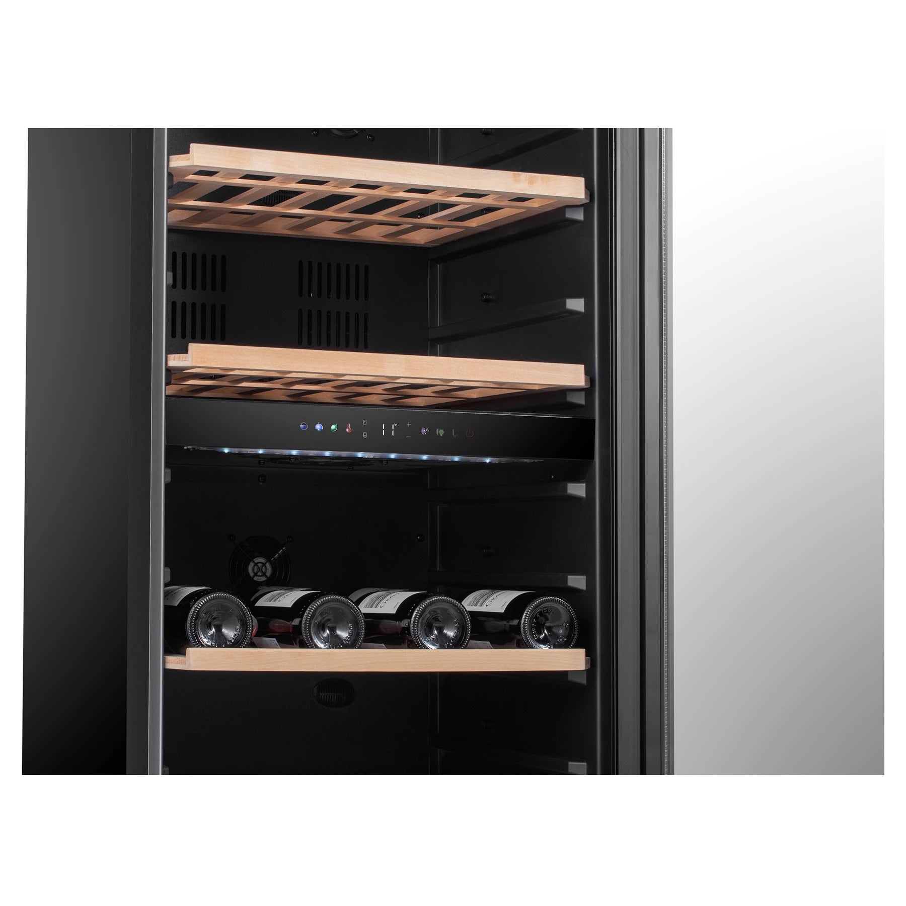Caviss C291CBEG, vinoteca doble zona con control digital y estantes de madera.