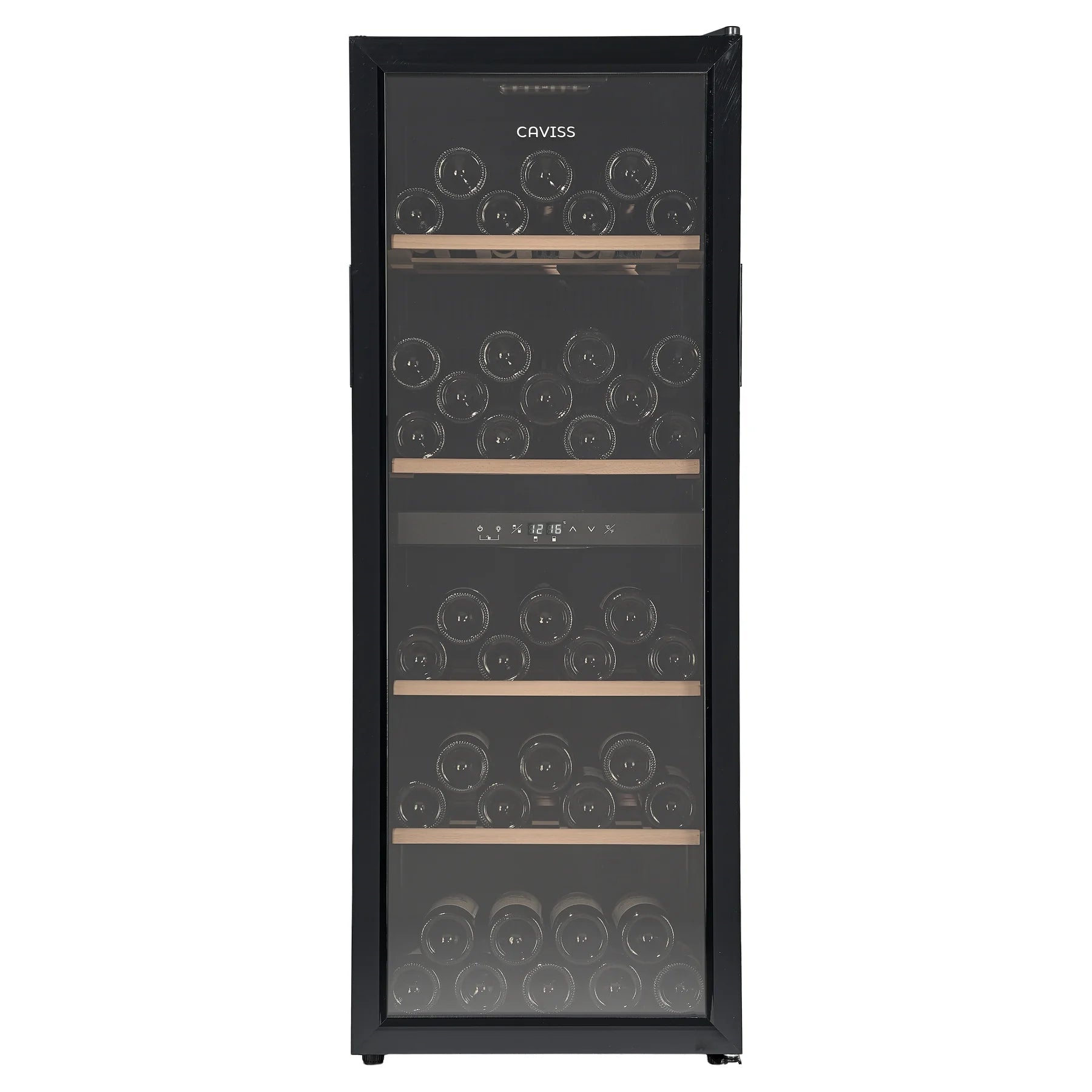 Vinoteca Caviss CT2PL91CB cerrada con la puerta acristalada de marco negro