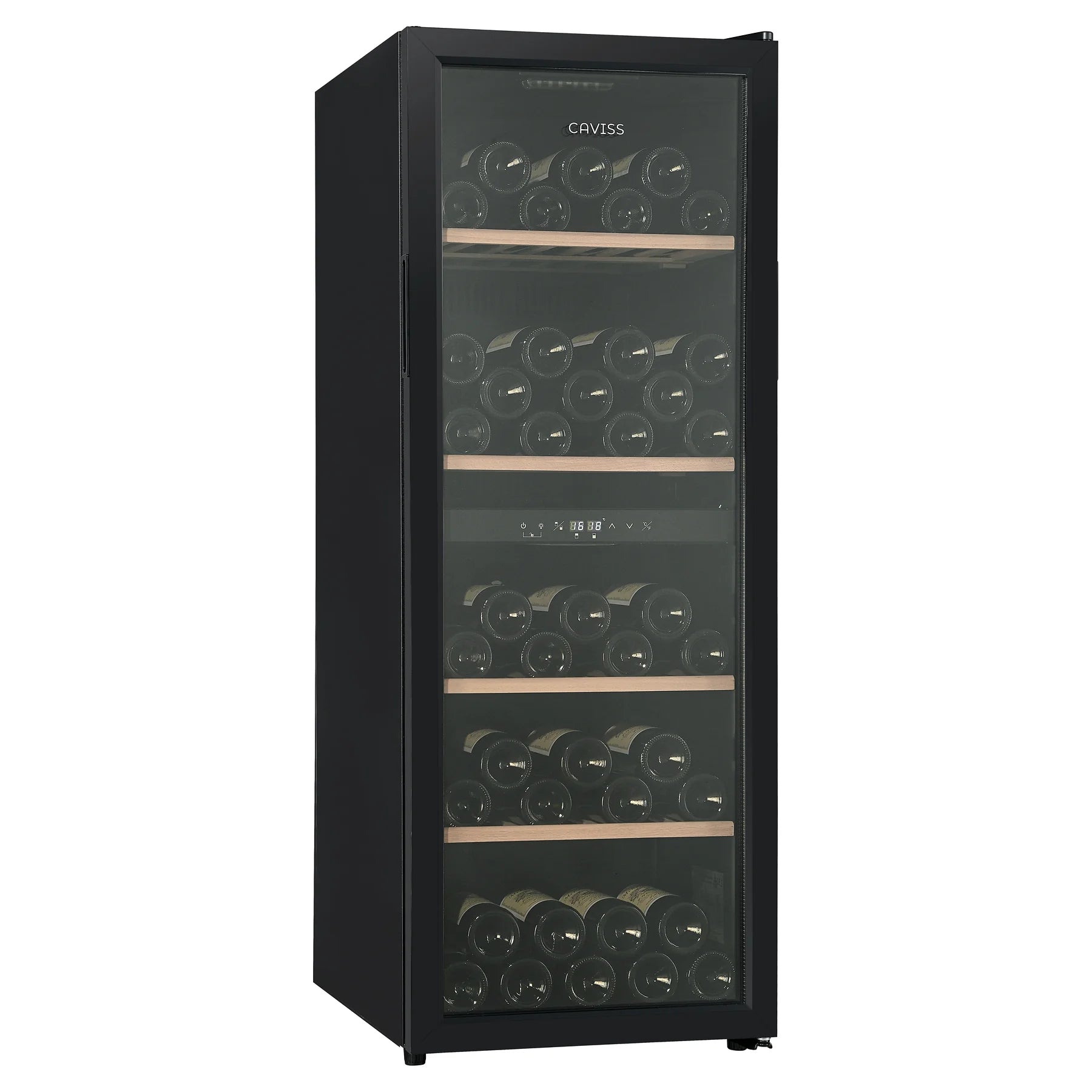 Vinoteca Caviss CT2PL91CB cerrada con botellas en el interior, vista frontal