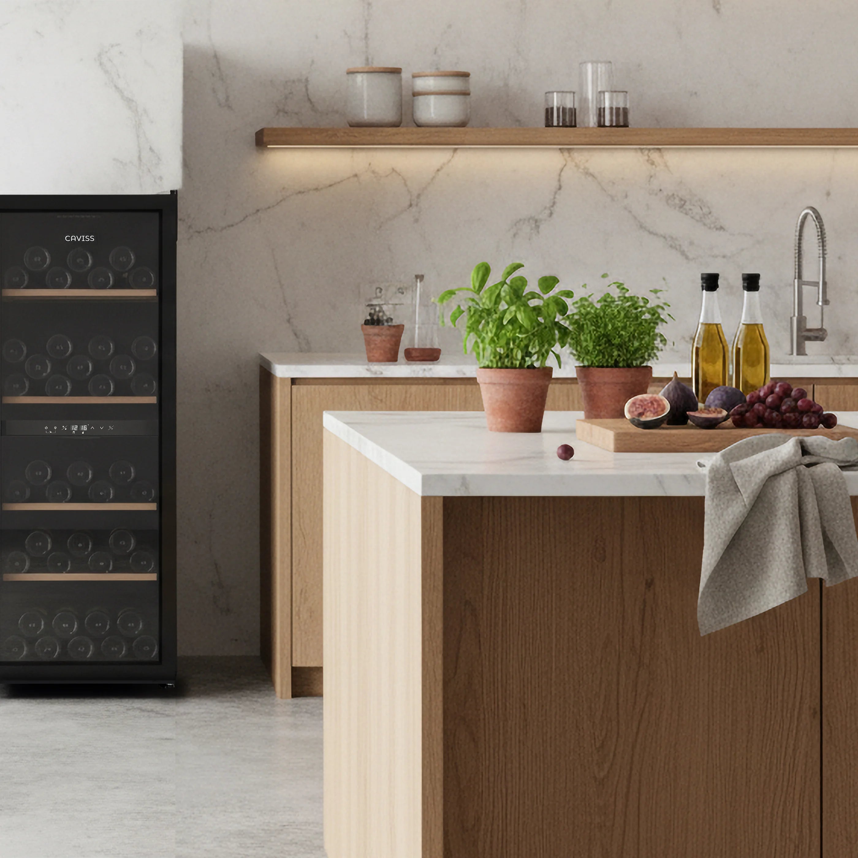 Vinoteca Caviss CT2PL91CB instalada en una cocina
