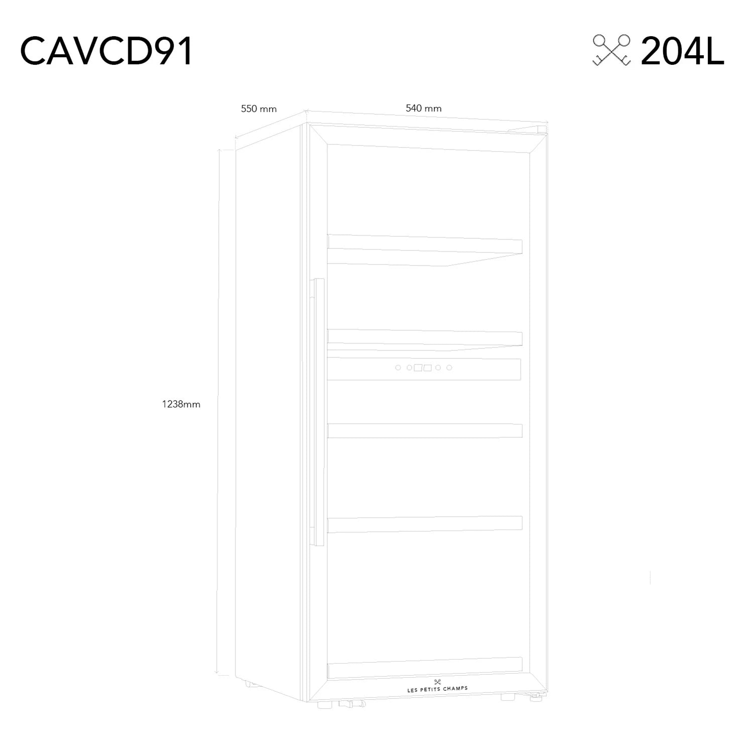 Vinoteca 91 botellas Les Petits Champs CAVCDB91 diagrama de medidas