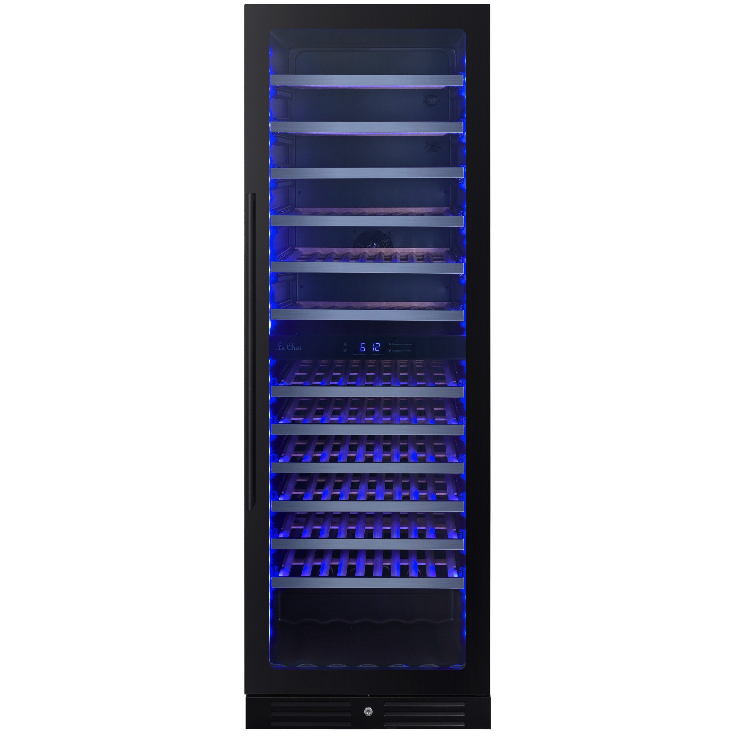 Vinoteca encastrable 119 botellas LBN1540 negra puerta cerrada vacía con iluminación LED azul