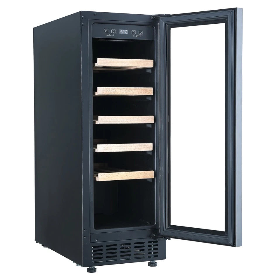 Caviss SLEN120TBE5, vinoteca encastrable de 20 botellas con puerta de cristal negro anti-UV.