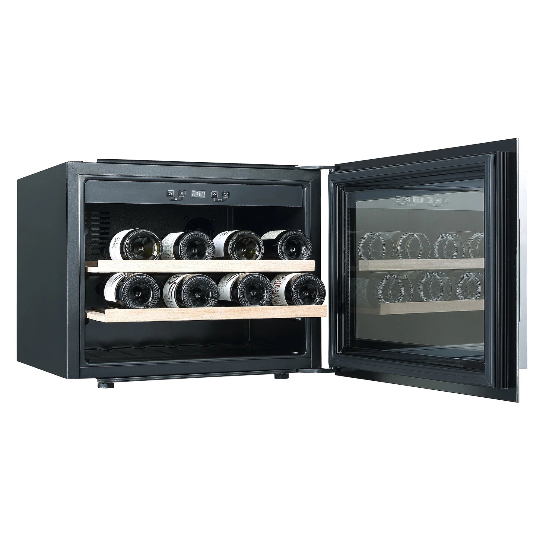 Caviss SLEN123TBE4, vinoteca encastrable en columna de 23 botellas con puerta de vidrio negro.