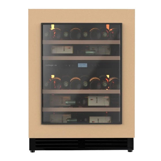 Zoom del panel táctil de la Vinoteca encastrable 47 botellas Avintage AVU50PANEL doble zona que muestra la pantalla y controles de temperatura.
