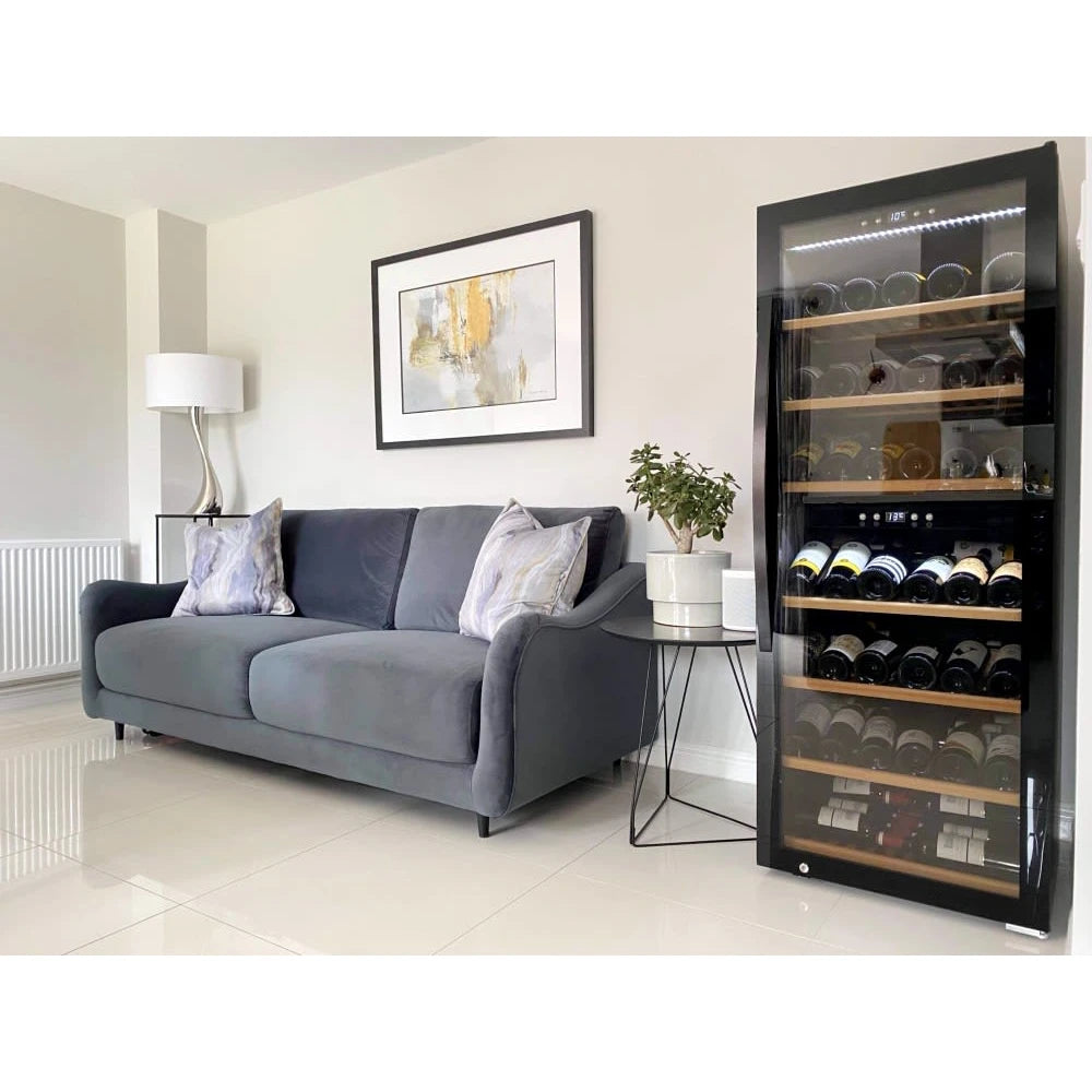 Wine Cooler 126 bottles mQuvée WineExpert 126 Fullglass Black Dual-zone