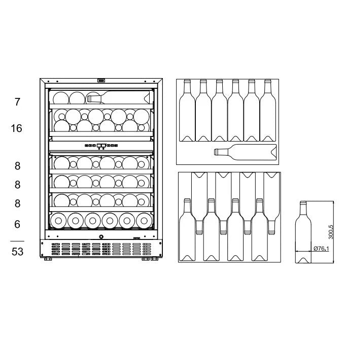 Capacidad interior de la vinoteca mQuvée WineCave Exclusive 780 60D para 53 botellas