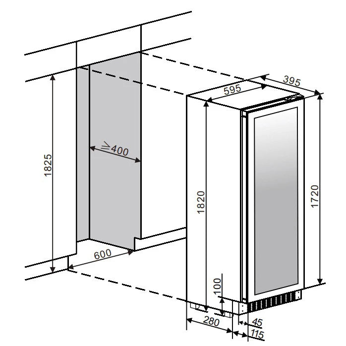 Imagen de integración de la vinoteca mQuvée WineCave Slim 182D Fullglass Black en cocina