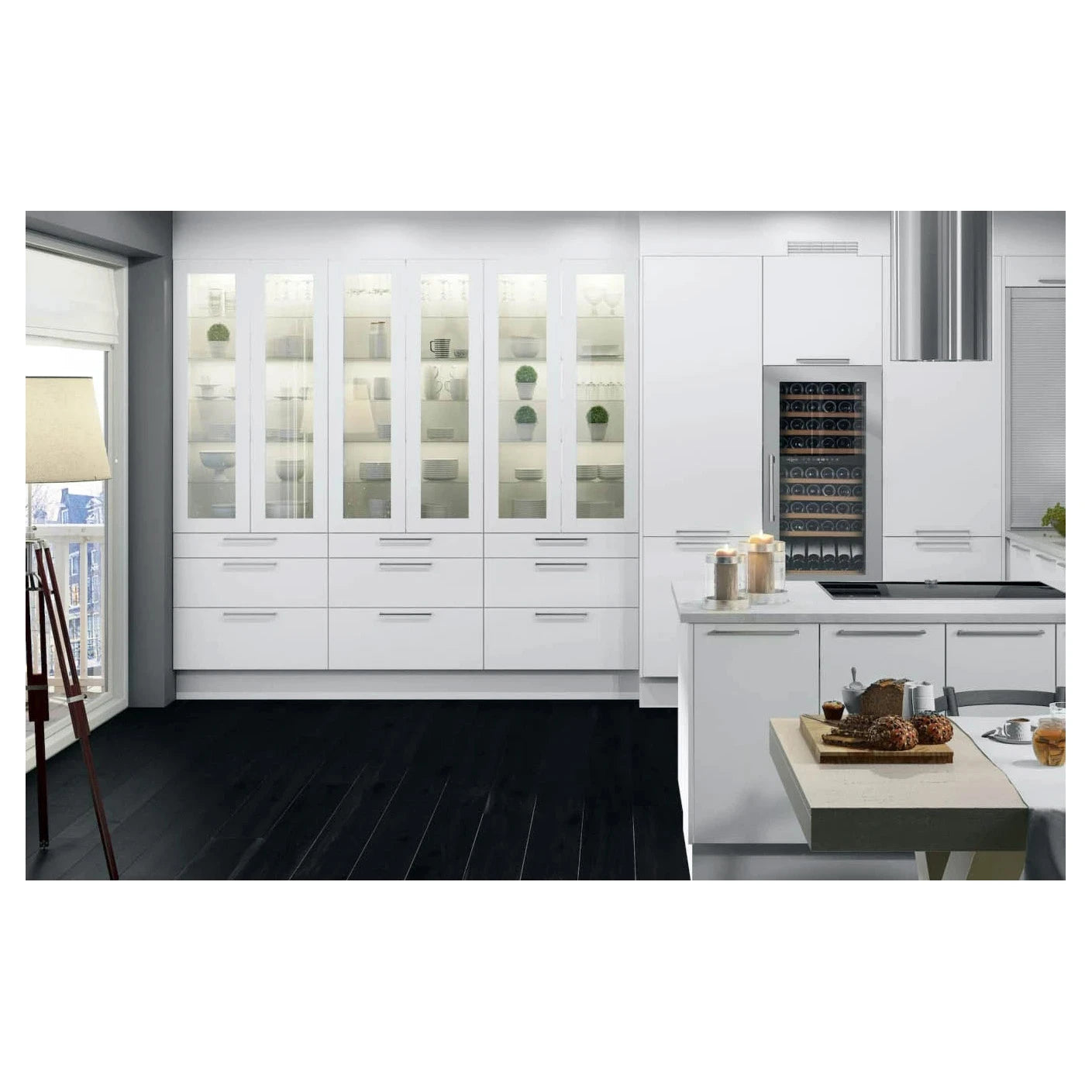Vinoteca mQuvée WineKeeper 70D Stainless integrada en columna de cocina