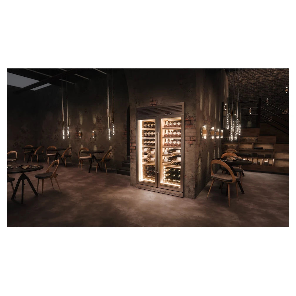 Vinoteca La Sommeliere ELISEE de 144 botellas, detalle interior con estantes modulares vacios.